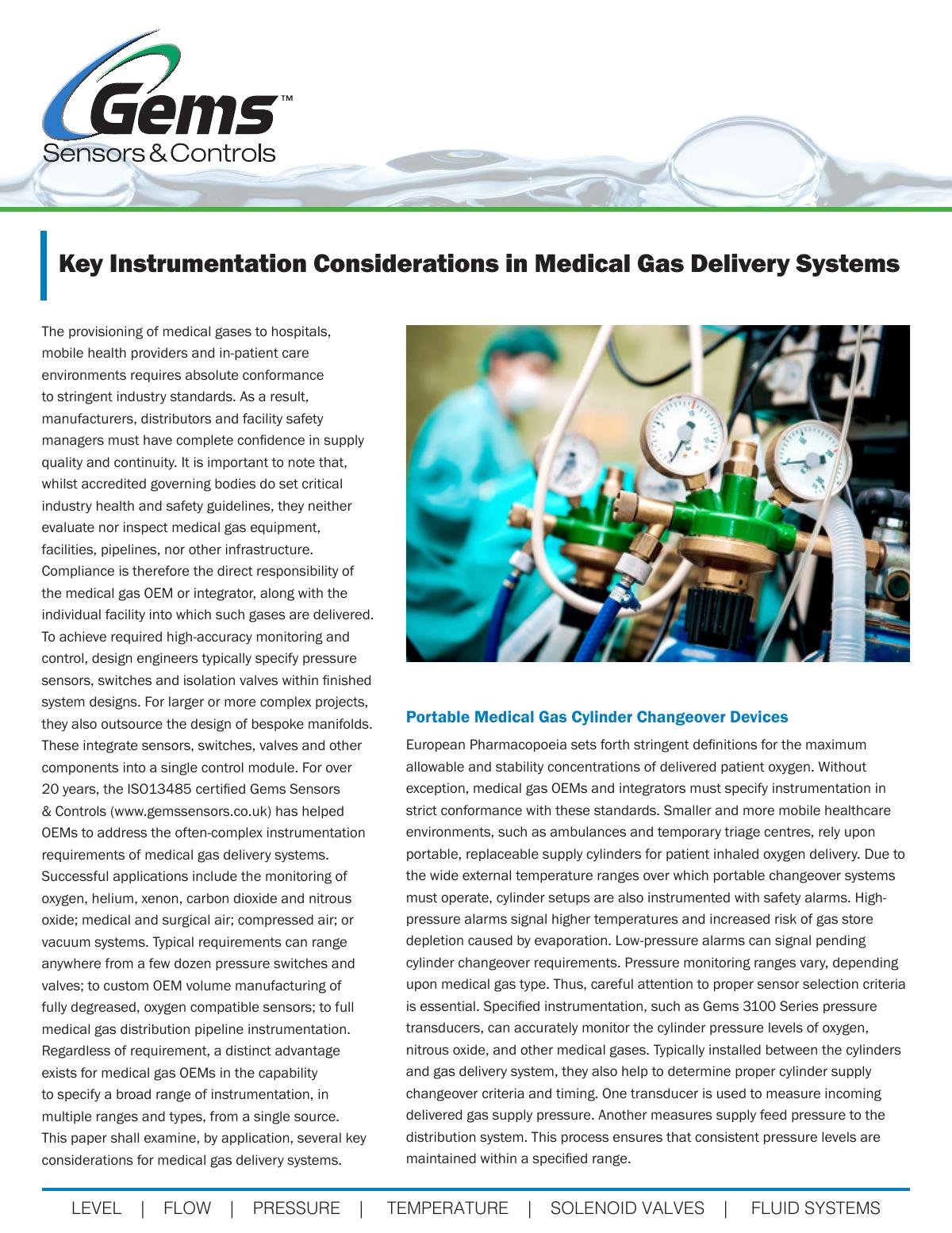 Key Instrumentation Considerations in Medical Gas Delivery Systems