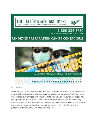 PANDEMIC PREPARATION CAN BE CONTAGIOUS