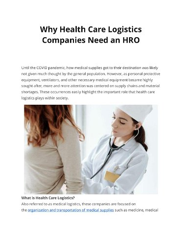 Why Health Care Logistics  Companies Need an HRO