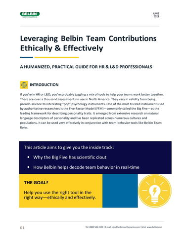 Leveraging Belbin Team Contributions Ethically & Effectively