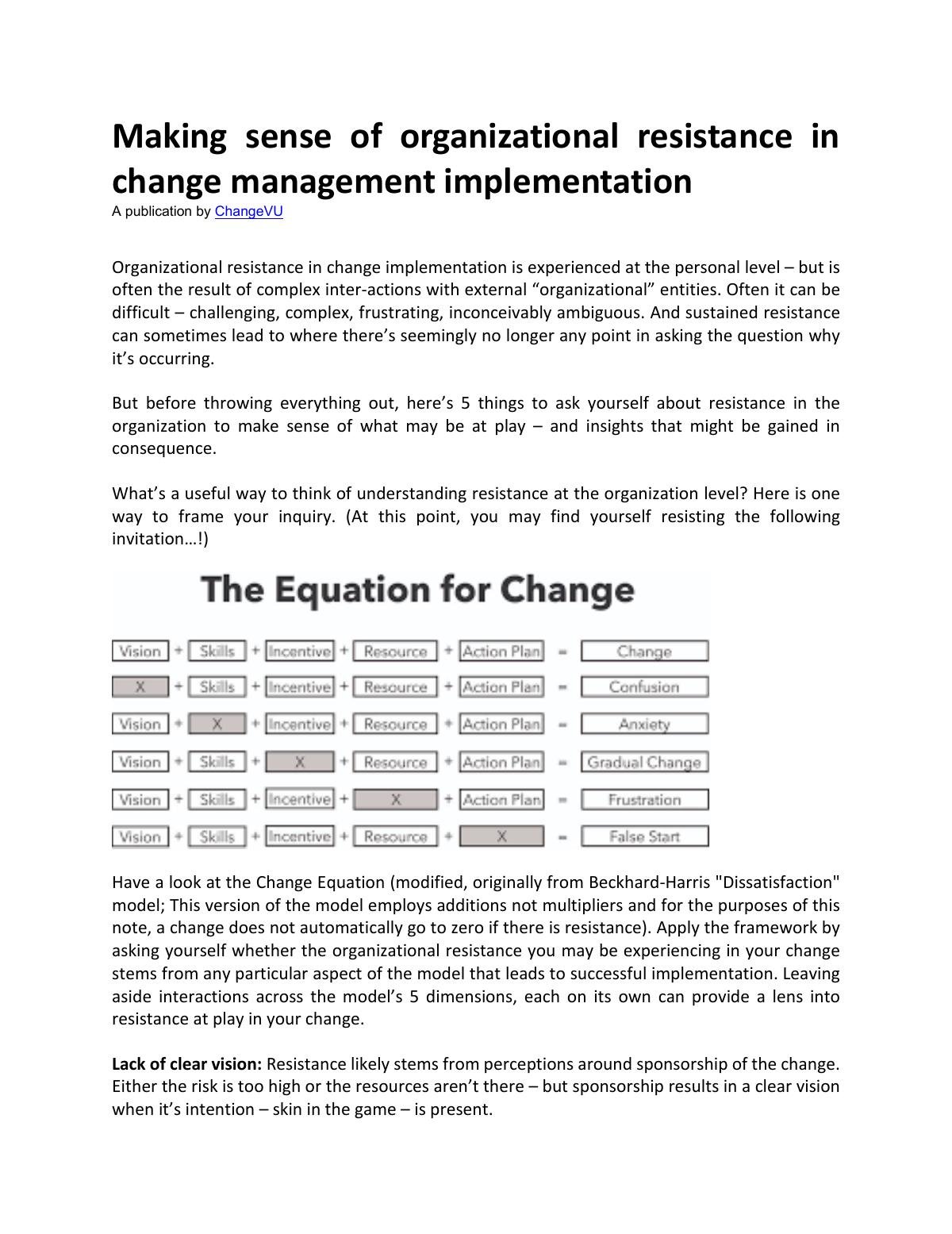 Making sense of organizational resistance in change management implementation
