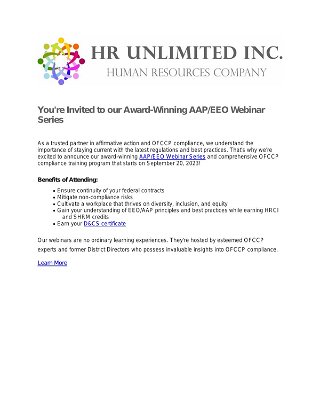 You're Invited to our Award-Winning AAP/EEO Webinar Series