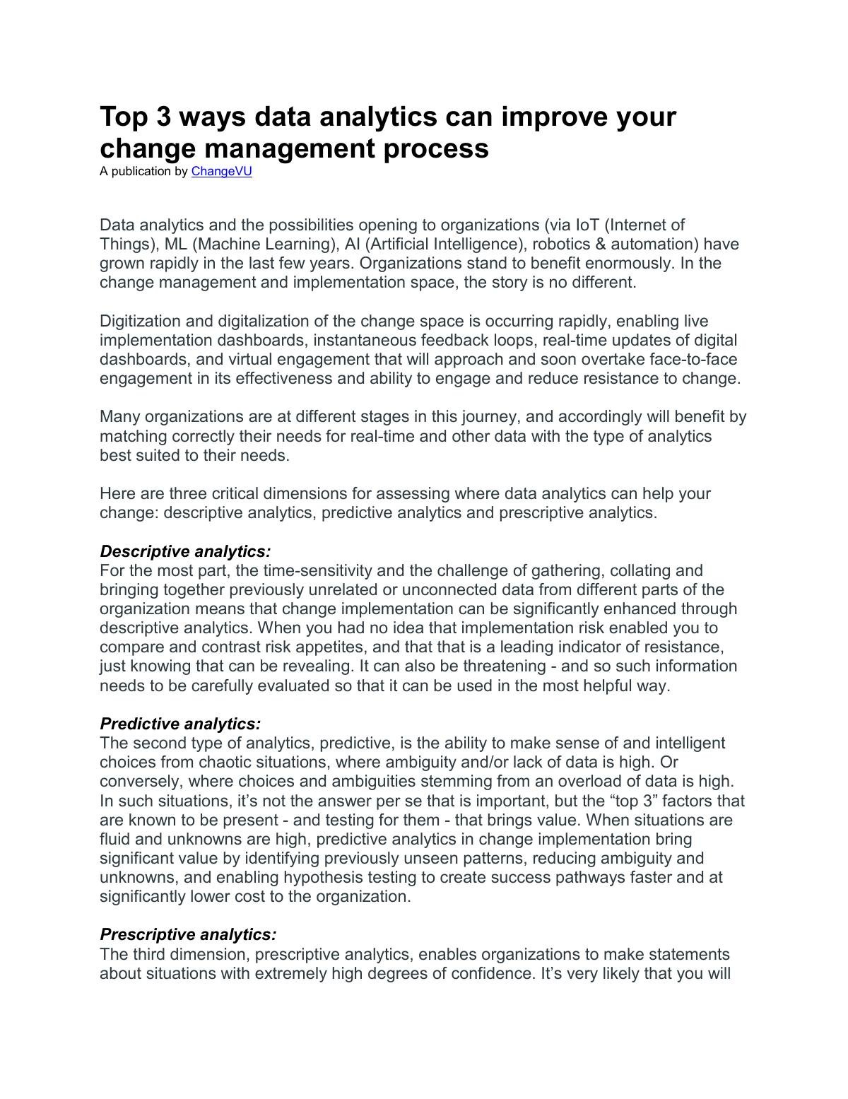 Top 3 ways data analytics can improve your change management process