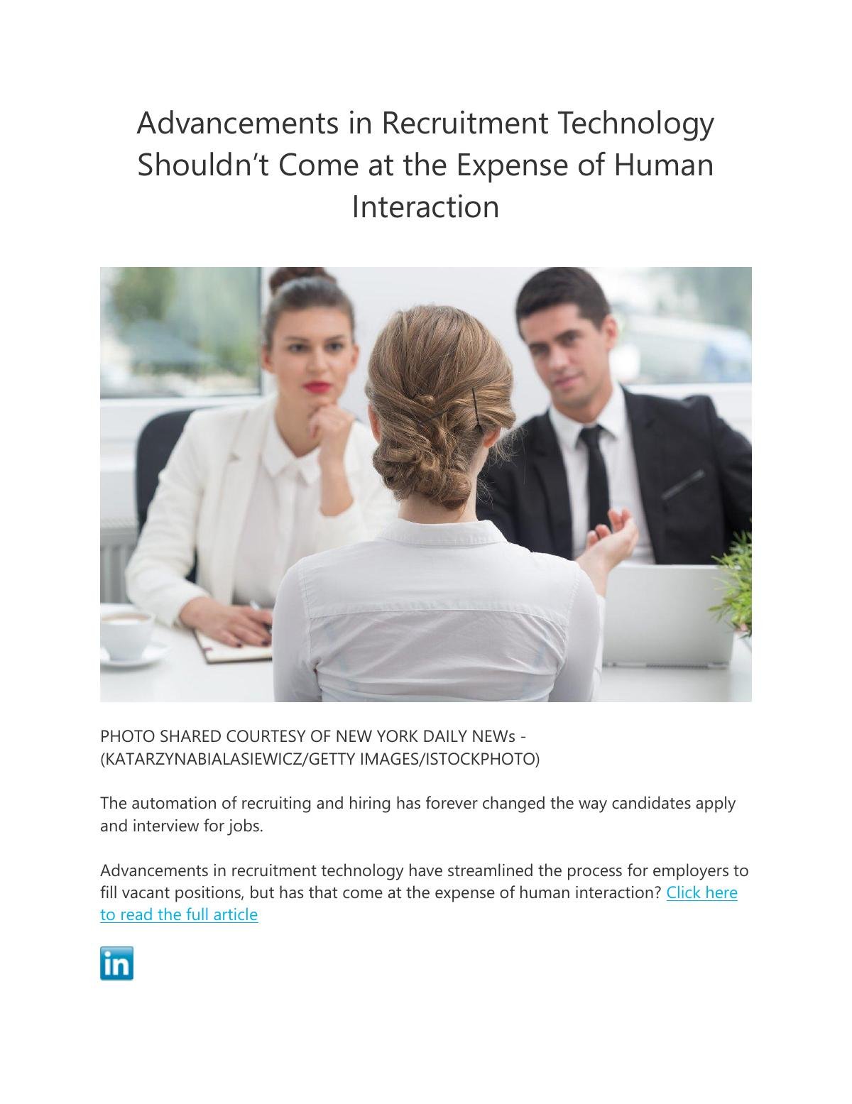 Advancements in Recruitment Technology Shouldn’t Come at the Expense of Human Interaction