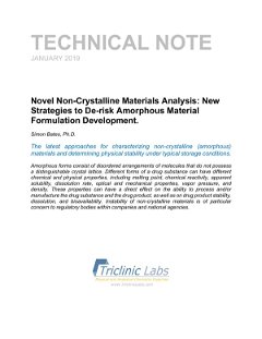 Novel Non-Crystalline Materials Analysis: New Strategies to De-risk Amorphous Material Formulation D