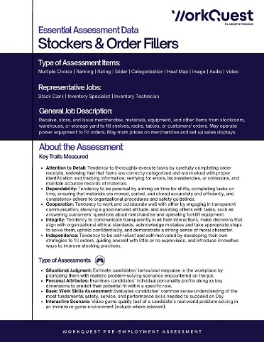 Stockers & Order Fillers Occupational Assessment