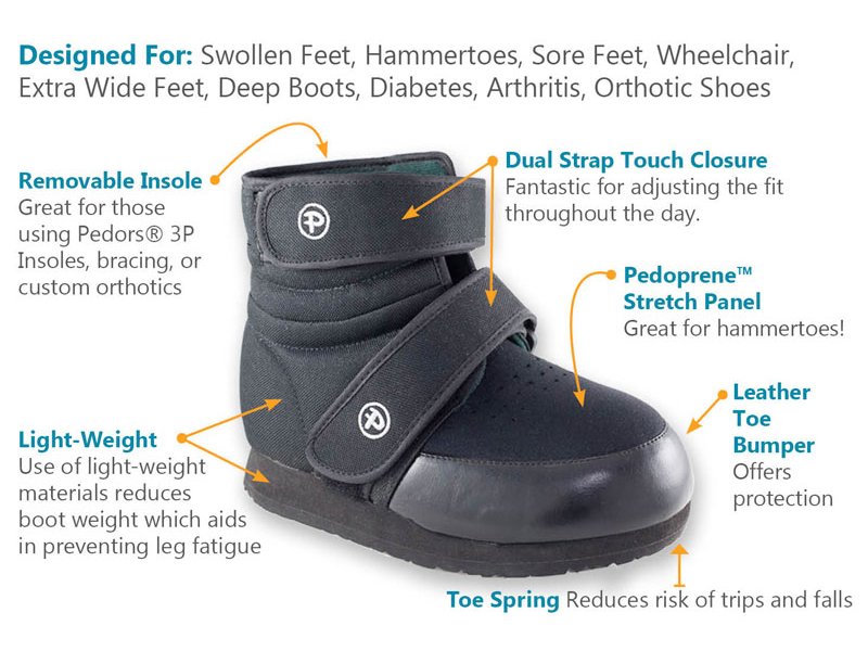 Pedors High Top Stretch Boots For Swollen Feet Black (600-H) (PAIR)