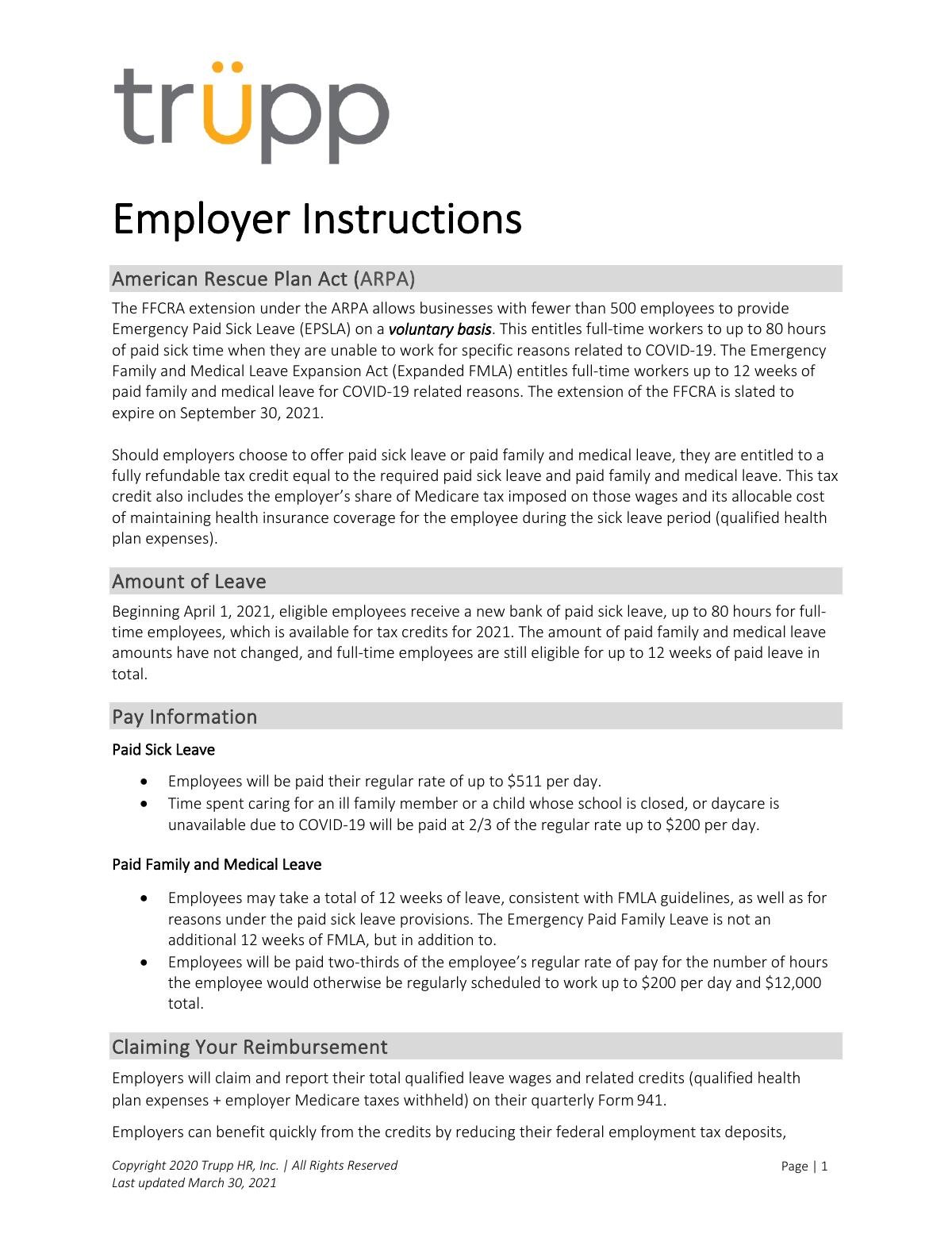 Downlaod Free FFCRA Employee Leave Request Forms | IRS/DOL Compliant | Updated for ARPA