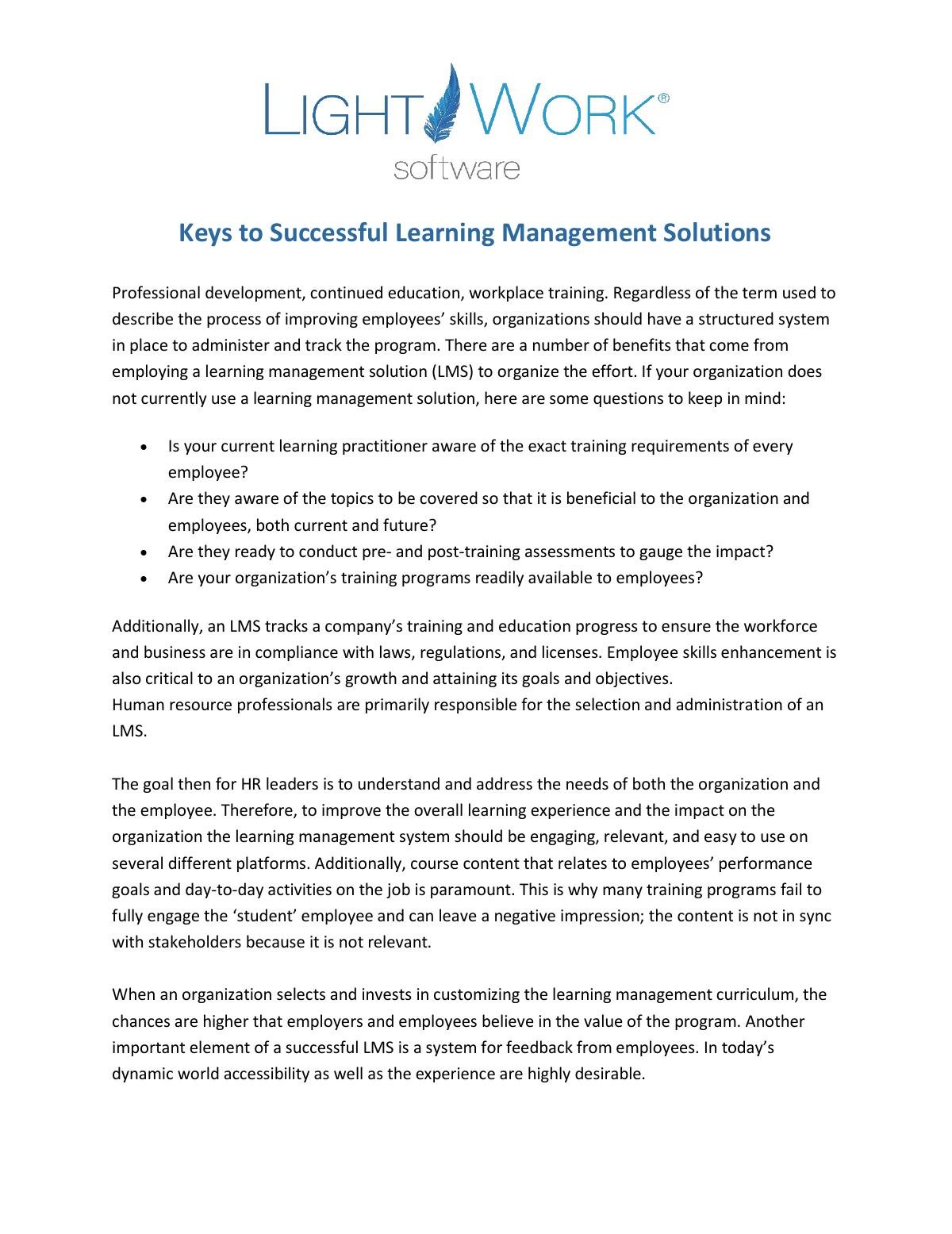 Keys to Successful Learning Management Solutions