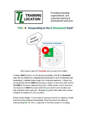 DiSC® - Responding to the D (Dominant) Style