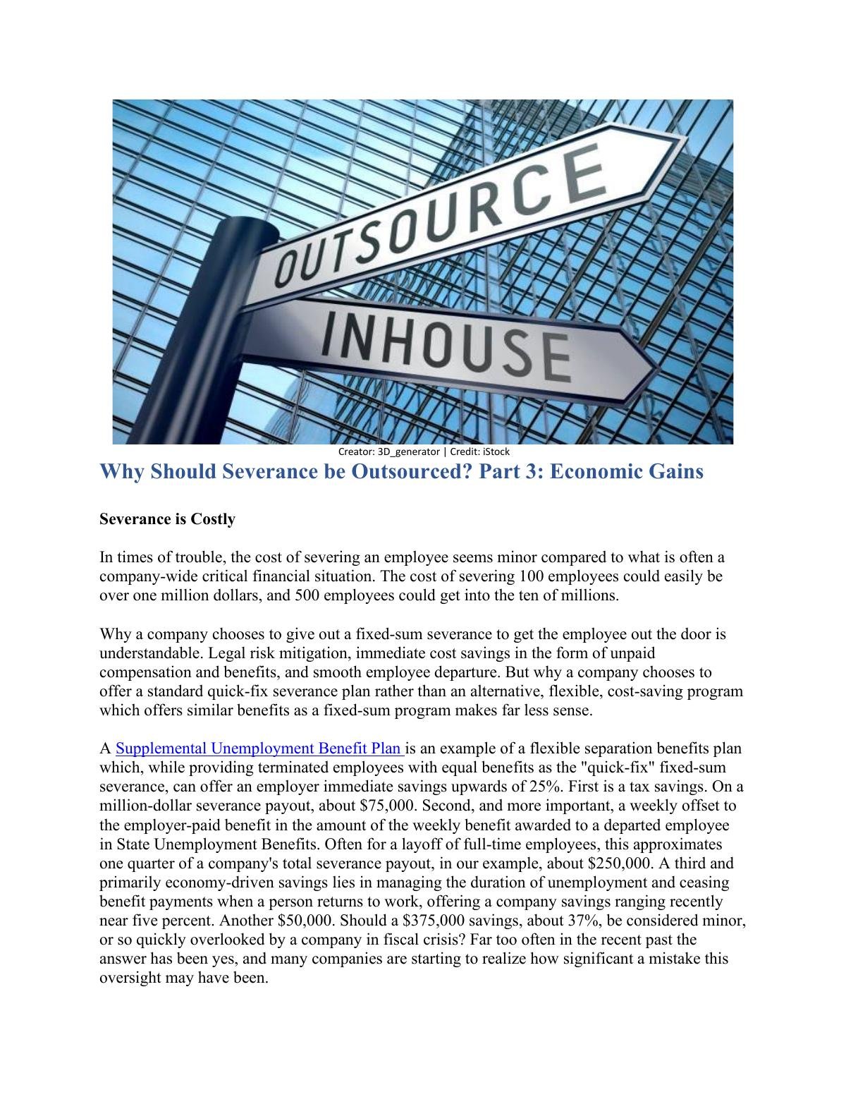 Why Should Severance be Outsourced? Part 3: Economic Gains