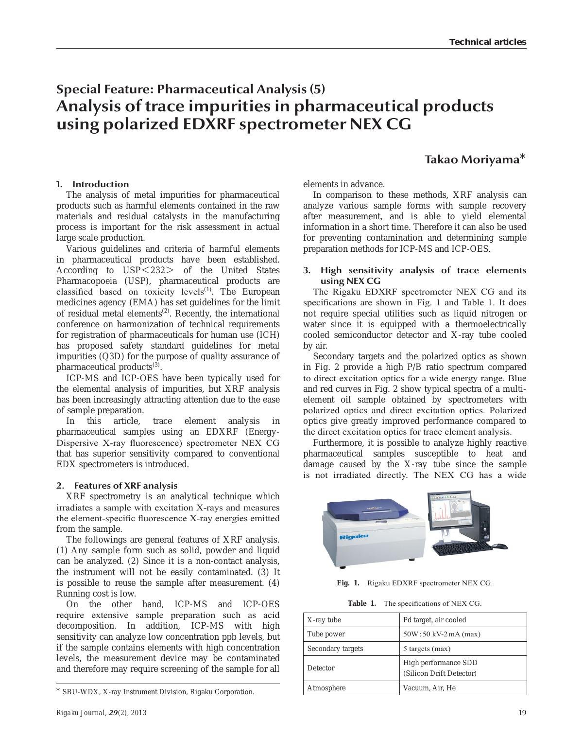 Analysis of tract impurities in pharmaceutical products using polarized EDXRF spectrometer NEX CG