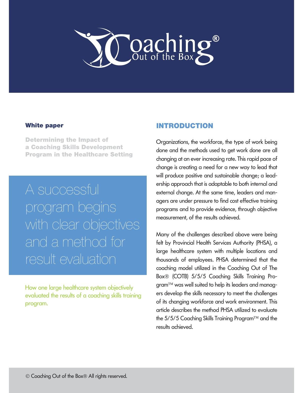 Determining the Impact of a Coaching Skills Development  Program in the Healthcare Setting