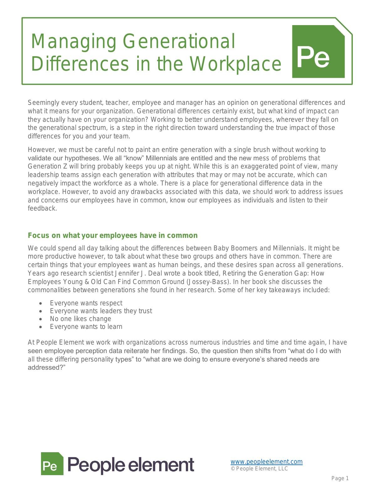 Managing Generational Differences in the Workplace