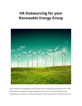 HR Outsourcing for your Renewable Energy Group 