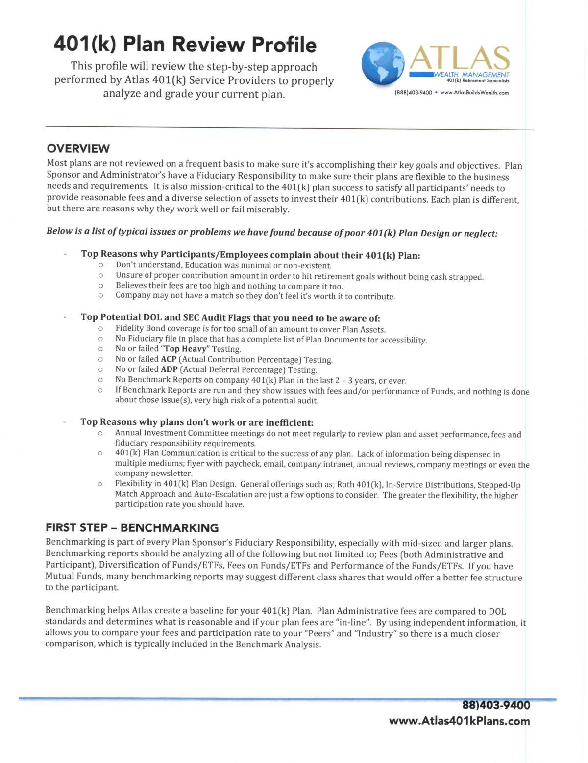 Atlas 401k Plan Review and ERISA Compliance Checklist