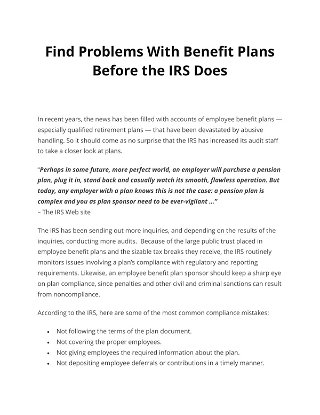 Find Problems With Benefit Plans Before the IRS Does 