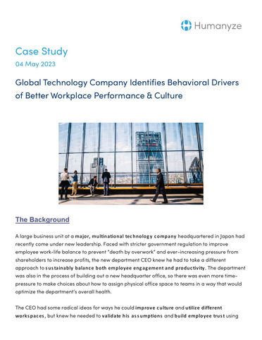 Global Technology Company Identifies Behavioral Drivers of Better Workplace Performance & Culture