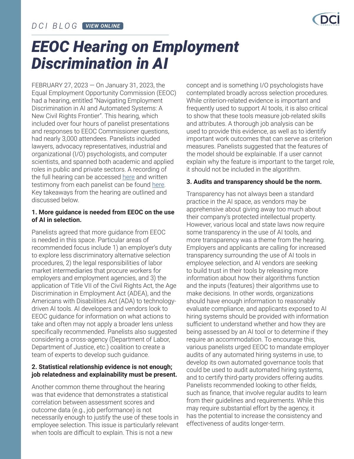 EEOC Hearing on Employment Discrimination in AI 