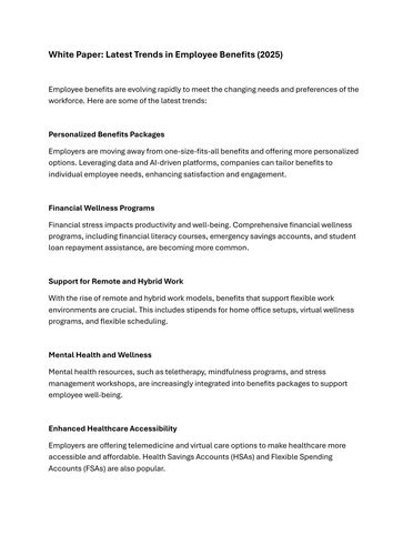 Latest Trends in Employee Benefits 2025
