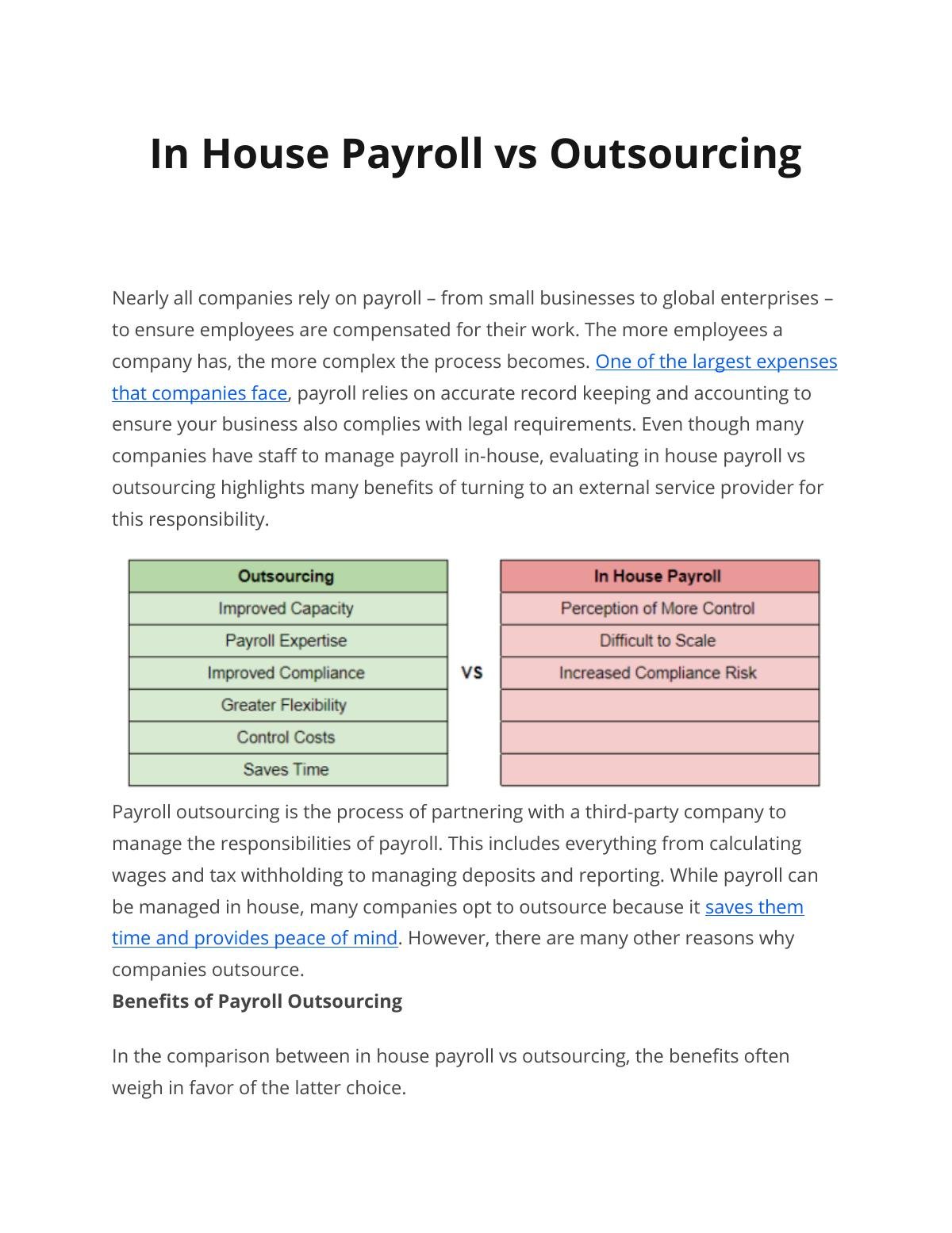 In House Payroll vs Outsourcing