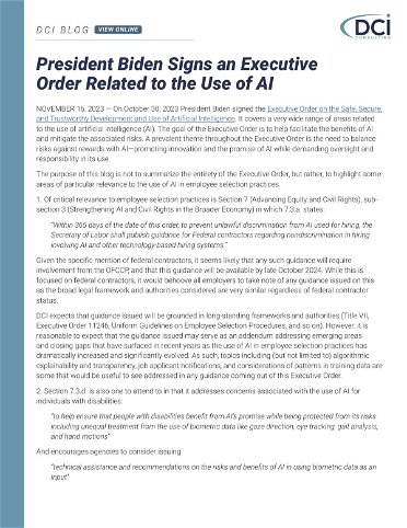 President Biden Signs an Executive Order Related to the Use of AI