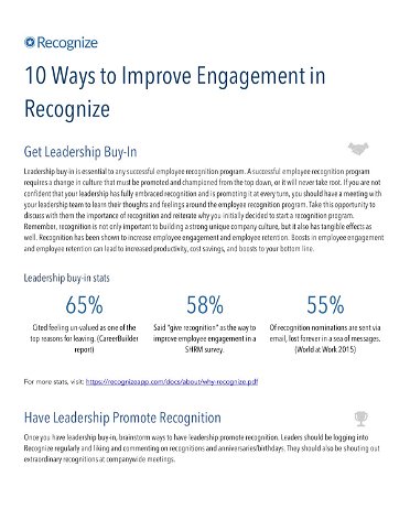 Improving engagement in an employee recognition program