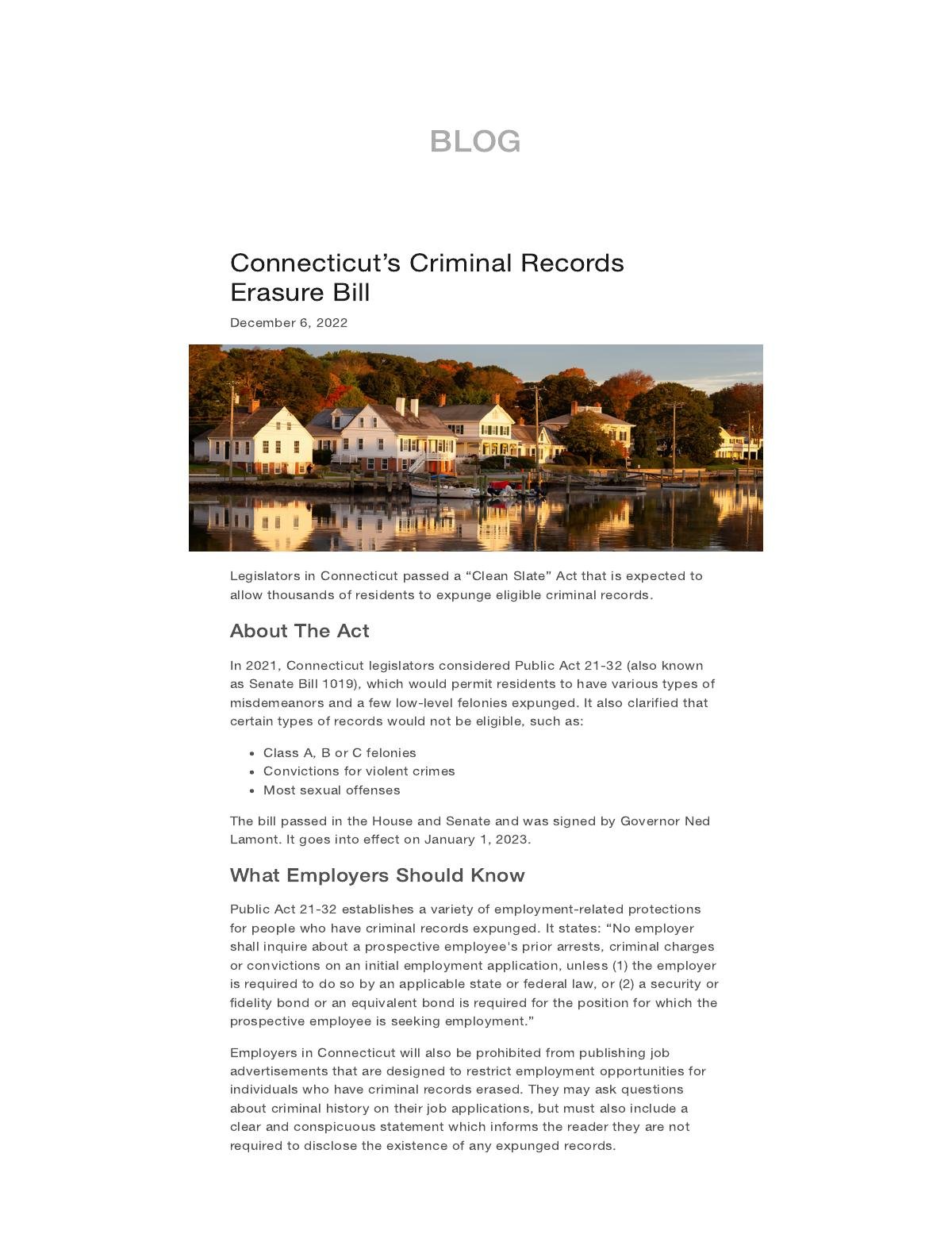 Connecticut’s Criminal Records Erasure Bill - Backgrounds Online BLOG